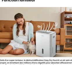 Nature Pro Déshumidificateur 2EN1,Elimine l'humidité jusqu'à 20LJour, Purification d'air avec ioniseur, 4 Modes, Fonction Air Swing