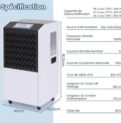 Giantex Déshumidificateur Industriel1300W,118L, Contrôle Humidité,avec 4 Roues, Minuterie 0-24H, pour Entrepôts et Caves Outlet
