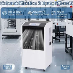 Giantex Déshumidificateur Industriel1300W,118L, Contrôle Humidité,avec 4 Roues, Minuterie 0-24H, pour Entrepôts et Caves Outlet