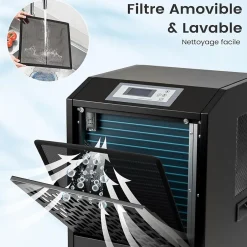 Giantex Déshumidificateur Industriel1300W,118L/Jour, Contrôle Humidité,avec 4 Roues,Minuterie 0-24H,pour Entrepôts et Caves 790 m² (Noir)
