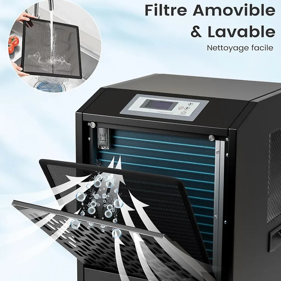 Giantex Déshumidificateur Industriel1300W,118L/Jour, Contrôle Humidité,avec 4 Roues,Minuterie 0-24H,pour Entrepôts et Caves 790 m² (Noir)