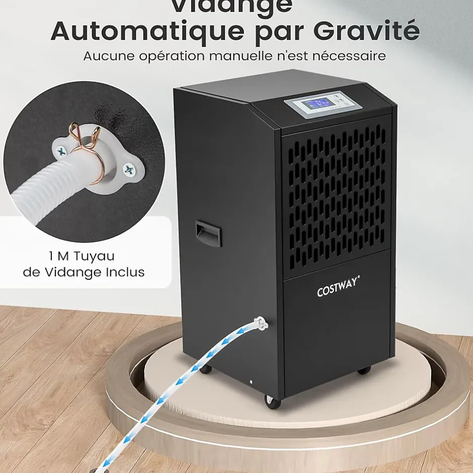 Giantex Déshumidificateur Industriel1300W,118L/Jour, Contrôle Humidité,avec 4 Roues,Minuterie 0-24H,pour Entrepôts et Caves 790 m² (Noir)