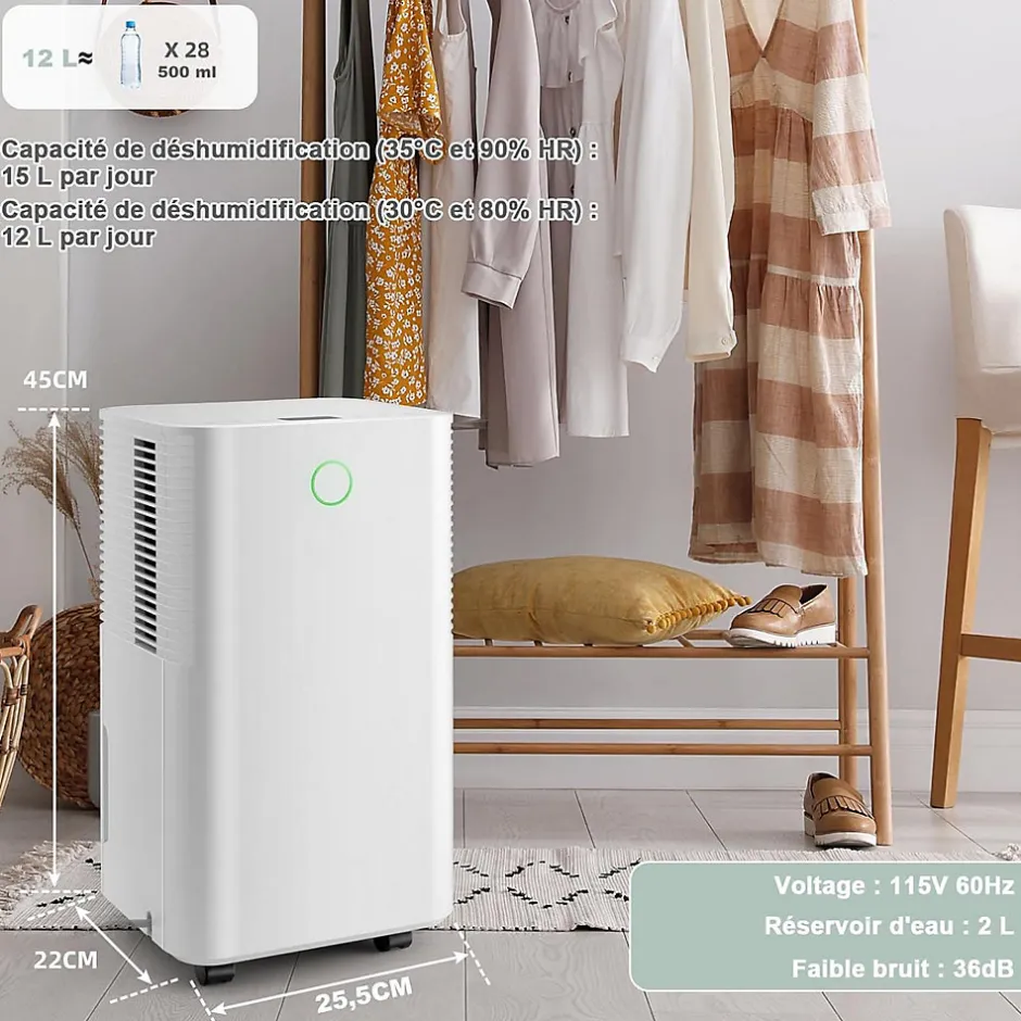 Giantex Déshumidificateur électrique 15L/Jour, 3 Modes, Minuterie 24H, 2 Vitesses du Vent, Réservoir d'Eau 2L, Blanc