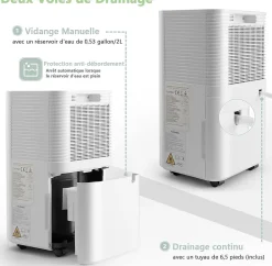 Giantex Déshumidificateur électrique 15L/Jour, 3 Modes, Minuterie 24H, 2 Vitesses du Vent, Réservoir d'Eau 2L, Blanc