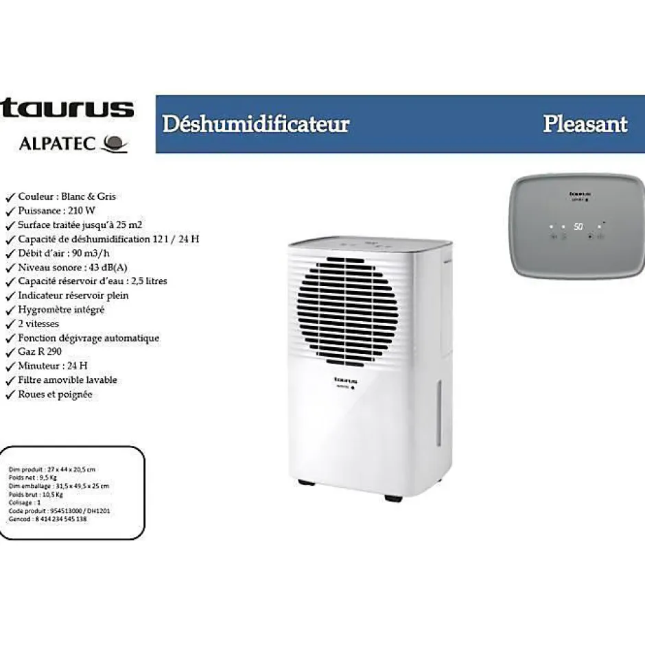 Taurus Déshumidificateur 12l/j 25m² DH1201