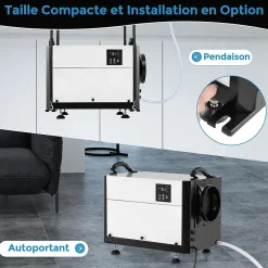 Giantex Déshumidificateur 58,5L/Jour, 2 Méthodes Drainage, 24 Minuterie, 2 Modes, Panneau de Contrôle ,Blanc