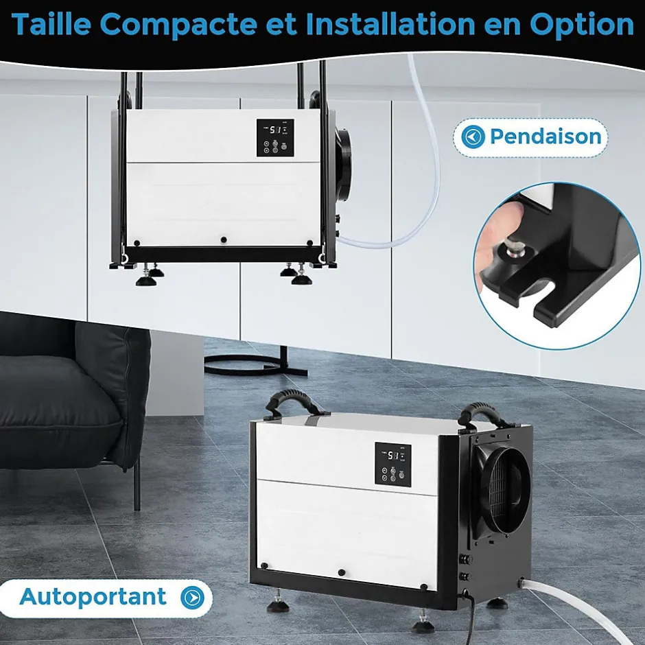 Giantex Déshumidificateur 58,5L/Jour, 2 Méthodes Drainage, 24 Minuterie, 2 Modes, Panneau de Contrôle ,Blanc