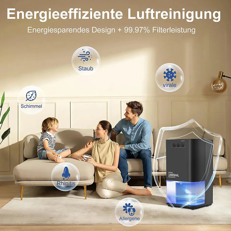 Nettlife Déshumidificateur 1400 ml avec minuterie et d'ambiance (noir)