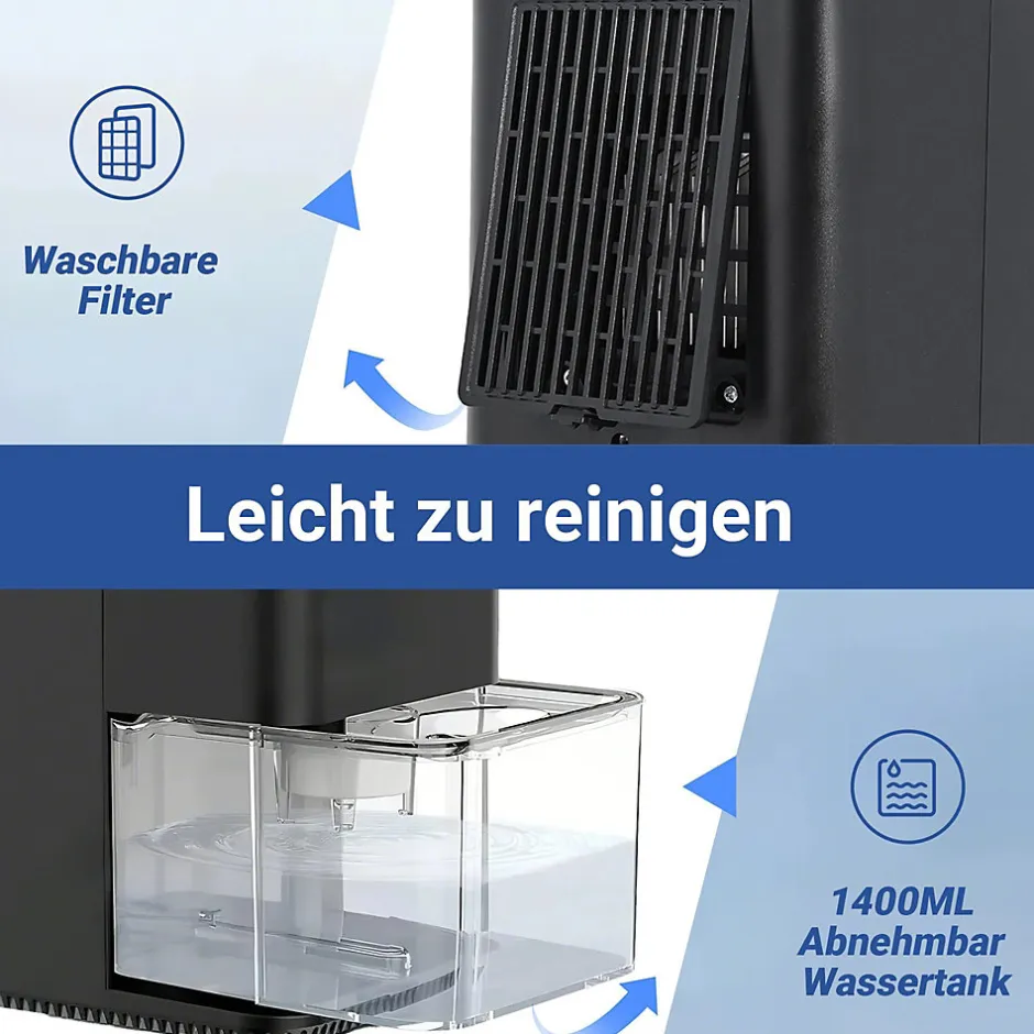 Nettlife Déshumidificateur 1400 ml avec minuterie et d'ambiance (noir)