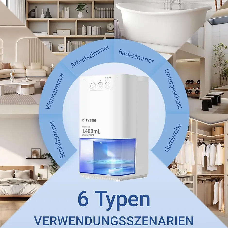 Nettlife Déshumidificateur 1400 ml avec minuterie et d'ambiance (blanc) Hot