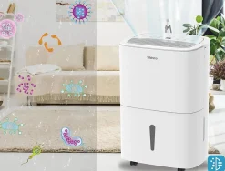 Shinco Déshumidificateur Portable Blanc 30L - Purificateur d'Air avec Filtre à Charbon Actif + Minuterie 24h + Drainage Continu