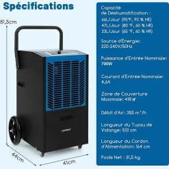 Giantex Déshumidificateur Professionnel 66L/Jour, Déshumidificateur Industriel pour Pièces jusqu'à 418 m²
