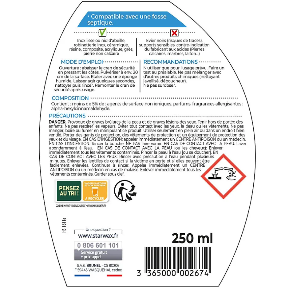 Starwax Détartrant dégraissant spécial évier 250ml