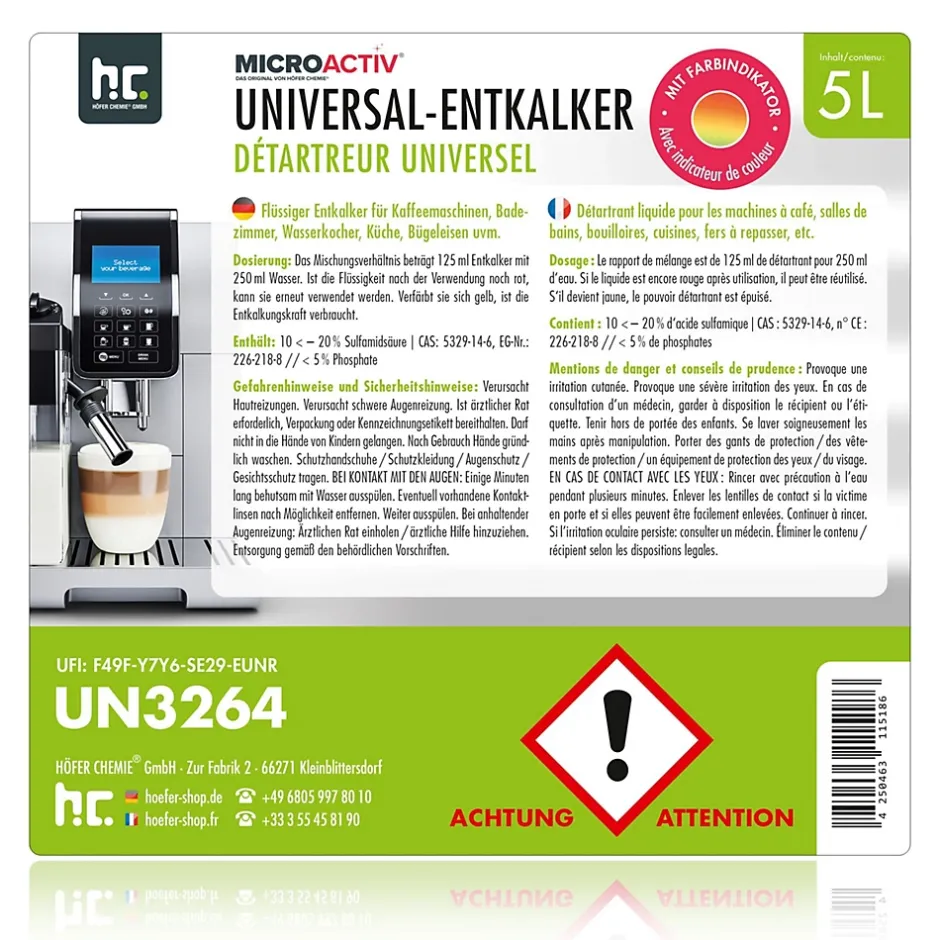 Höfer Chemie Détartrant Universel Microactiv Avec Indicateur De Couleur Pour Machines À Café Entièrement Automatiques En Bidon De 2 x 5 L Best