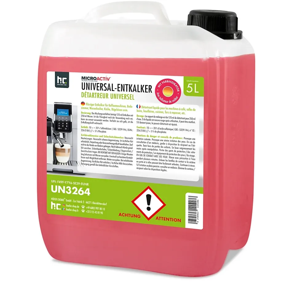 Höfer Chemie Détartrant Universel Microactiv Avec Indicateur De Couleur Pour Machines À Café Entièrement Automatiques En Bidon De 1 x 5 L Best