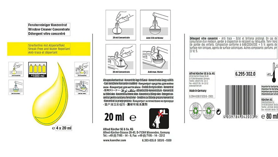 Kärcher Détergent vitre concentré Karcher 4 x 20 ml Discount