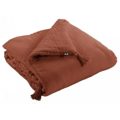 L'Effet Papillon Edredon ou Bout de lit "Gaïa" toutes dimensions "Gaze de Coton" - Gaïa Terracotta - 90 x 200 cm