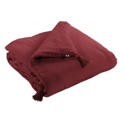 L'Effet Papillon Edredon ou Bout de lit "Gaïa" toutes dimensions "Gaze de Coton" - Gaïa Lie de Vin - 150 x 150 cm Best
