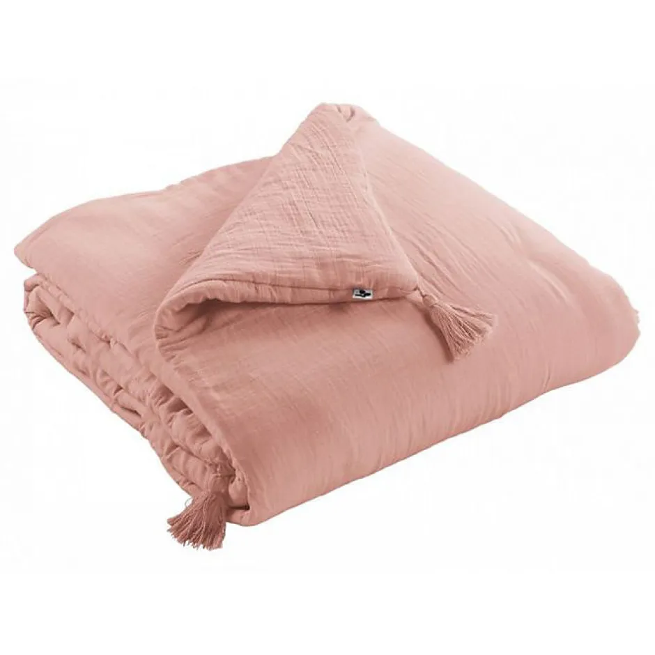 L'Effet Papillon Edredon ou Bout de lit "Gaïa" toutes dimensions "Gaze de Coton" - Gaïa Rose Pêche - 90 x 200 cm Outlet
