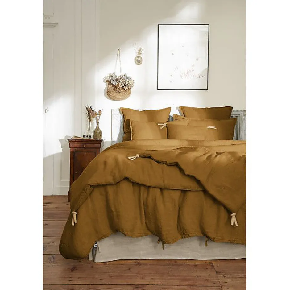 L'Effet Papillon Edredon ou Bout de lit matelassé 90 x 200 cm "Soline" Lin lavé - Soline Caramel