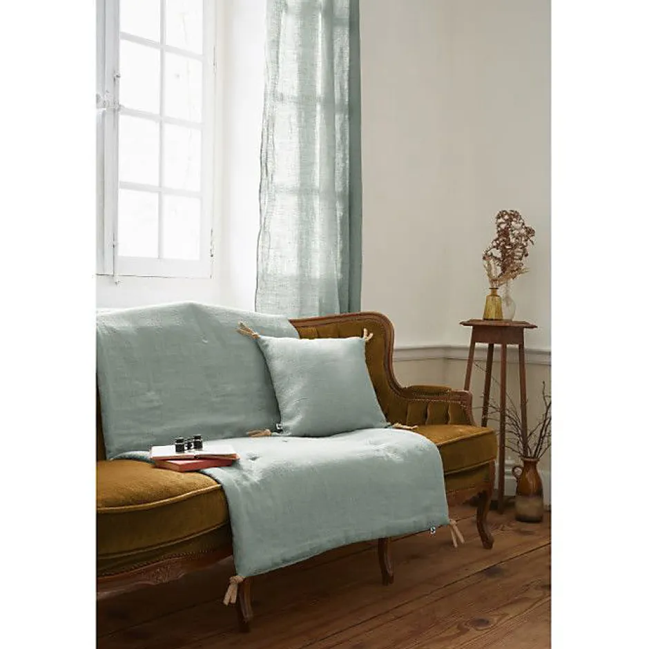L'Effet Papillon Edredon ou Bout de lit matelassé 90 x 200 cm "Soline" Lin lavé - Soline Eucalyptus Outlet