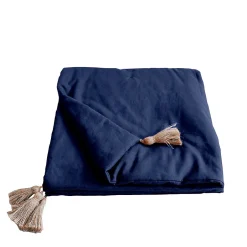 Home Maison Edredon Panama avec pompons en jute (90x190 cm - Bleu Marine)