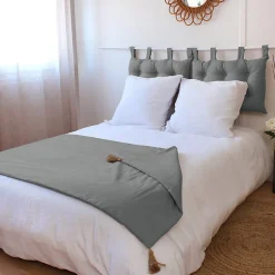 Home Maison Edredon Panama avec pompons en jute (90x190 cm - Gris clair)