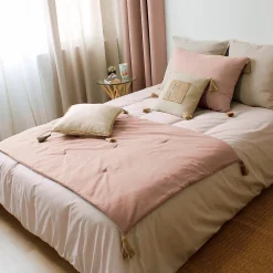 Enjoy Home Edredon Panama avec pompons en jute (90x190 cm - Vieux rose) Discount