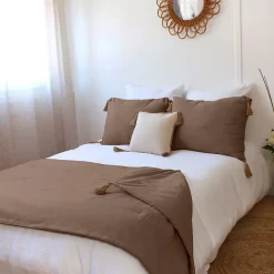 Home Maison Edredon Panama avec pompons en jute (90x190 cm - Taupe) Best