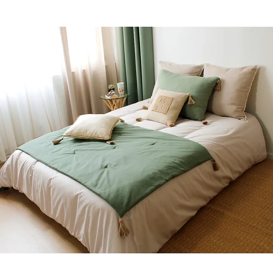 Enjoy Home Edredon Panama avec pompons en jute (90x190 cm - Vert) Sale