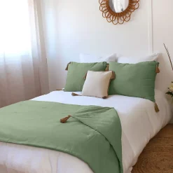 Enjoy Home Edredon Panama avec pompons en jute (90x190 cm - Vert) Sale