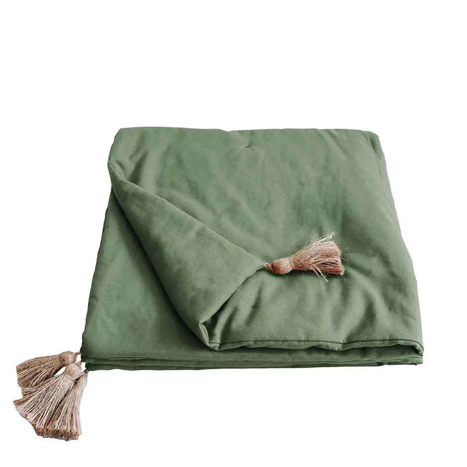 Enjoy Home Edredon Panama avec pompons en jute (90x190 cm - Vert) Sale