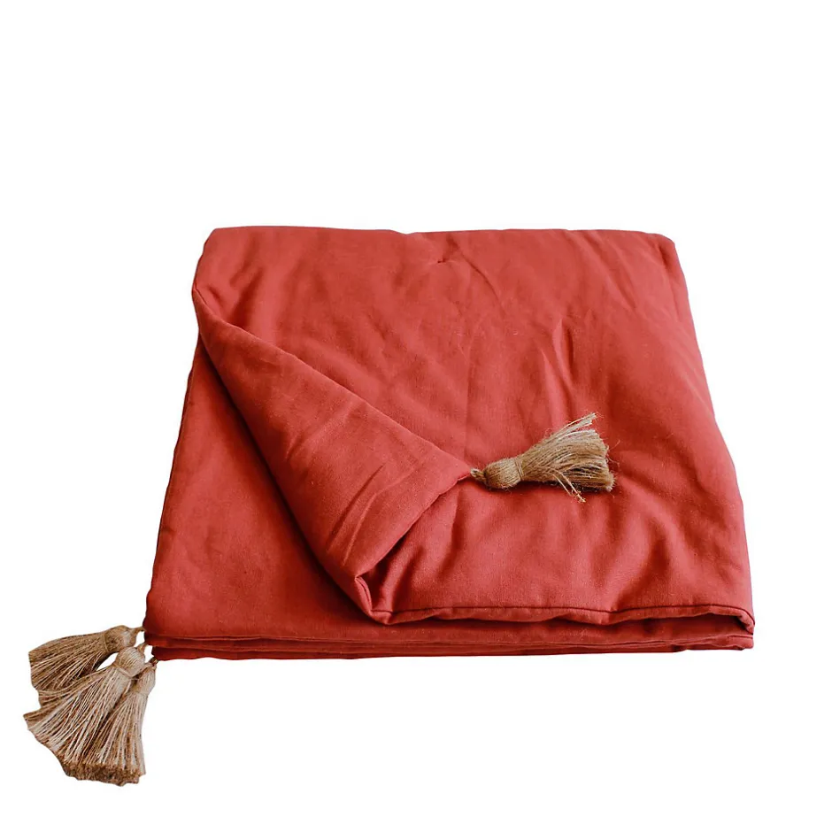 Enjoy Home Edredon Panama avec pompons en jute (90x190 cm - Brique)