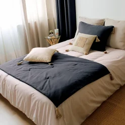 Home Maison Edredon Panama avec pompons en jute (90x190 cm - Noir) Clearance