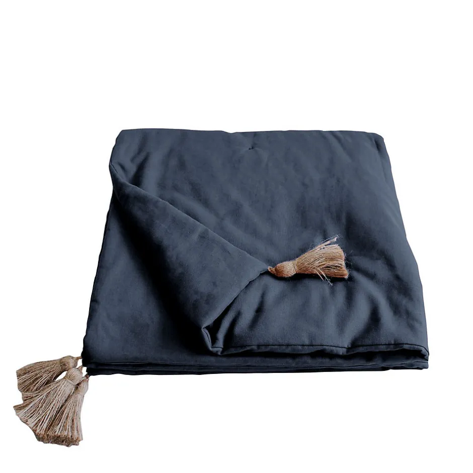 Enjoy Home Edredon Panama avec pompons en jute (90x190 cm - Gris Foncé)