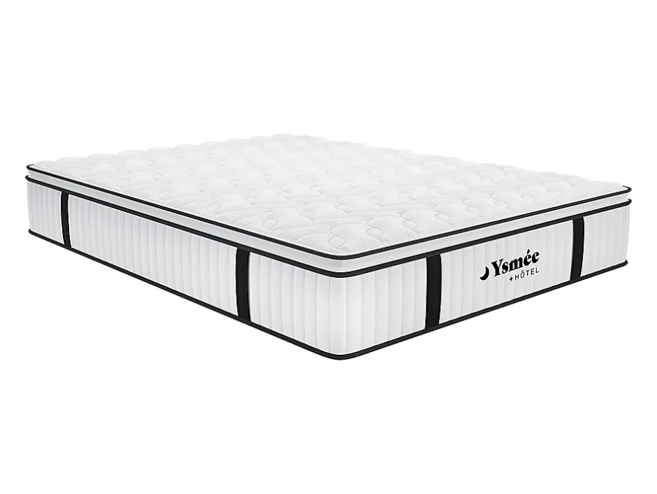 Vente-unique Ensemble 140 x 190 cm sommier + matelas anti-feu ressorts ensachés et surmatelas intégré ép.28 cm - DELICE de YSMÉE HÔTEL Outlet