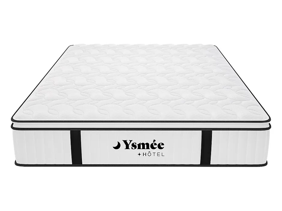 Vente-unique Ensemble 140 x 190 cm sommier + matelas anti-feu ressorts ensachés et surmatelas intégré ép.28 cm - DELICE de YSMÉE HÔTEL Outlet