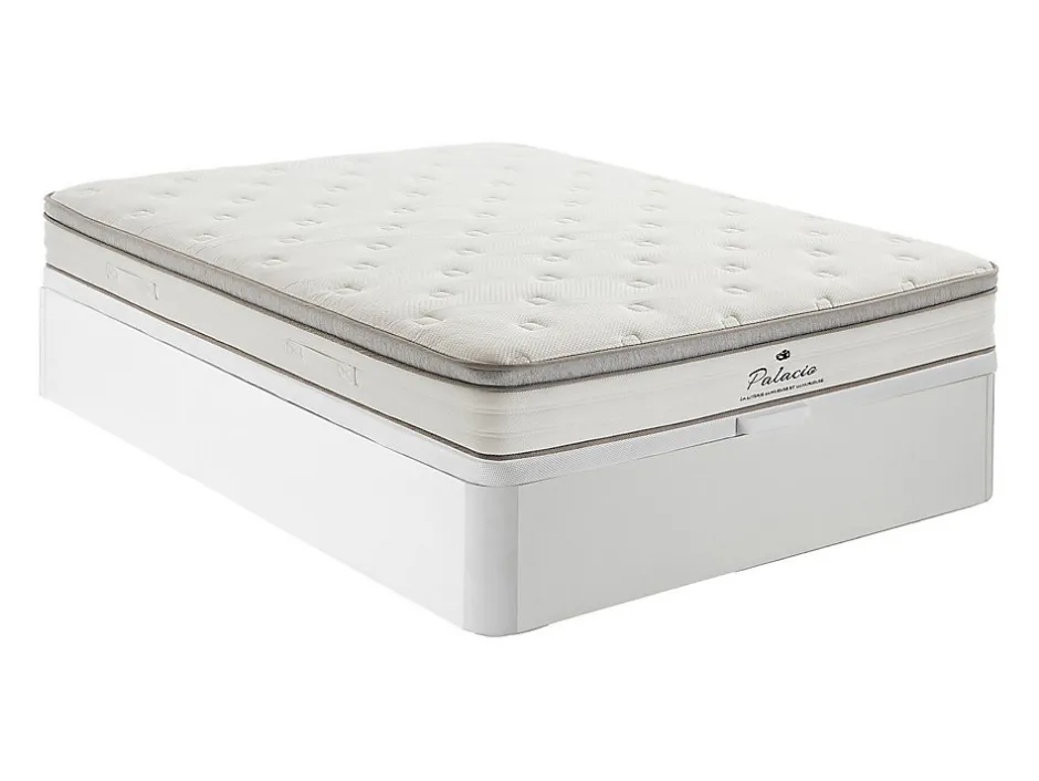 Vente-unique Ensemble 140 x 190 cm sommier coffre blanc + matelas ressorts ensachés 7 zones accueil TPE ép.28cm - ONEBIA de PALACIO