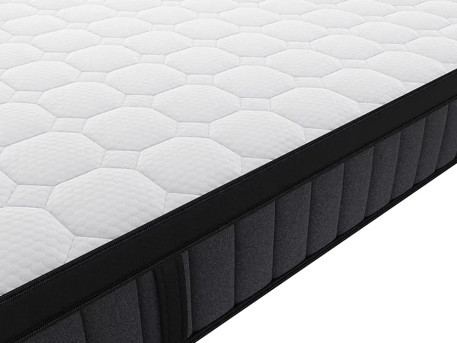Vente-unique Ensemble 160 x 200 cm sommier coffre blanc + matelas hybride ressorts ensachés 7 zones et gel à mémoire de forme ép.25cm - TOLCA Outlet