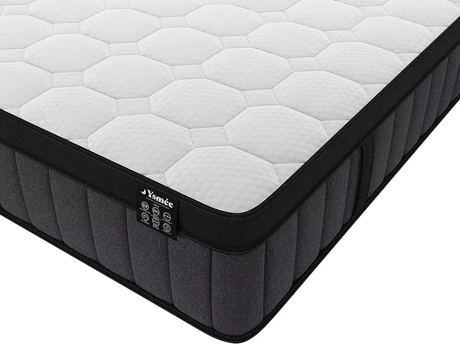 Vente-unique Ensemble 160 x 200 cm sommier coffre blanc + matelas hybride ressorts ensachés 7 zones et gel à mémoire de forme ép.25cm - TOLCA Outlet