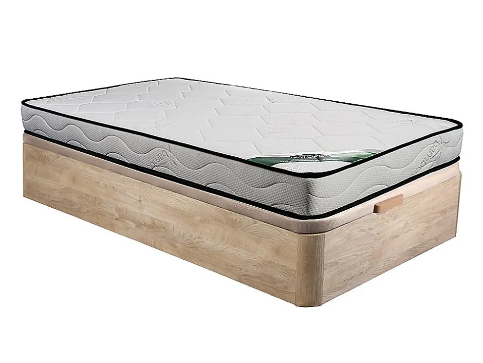 Vente-unique Ensemble 90 x 190 cm sommier coffre naturel clair + matelas mousse et coutil bambou ép.15cm - KANANI de NATUREA