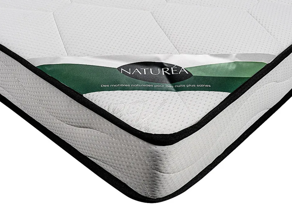 Vente-unique Ensemble 90 x 190 cm sommier coffre naturel clair + matelas mousse et coutil bambou ép.15cm - KANANI de NATUREA