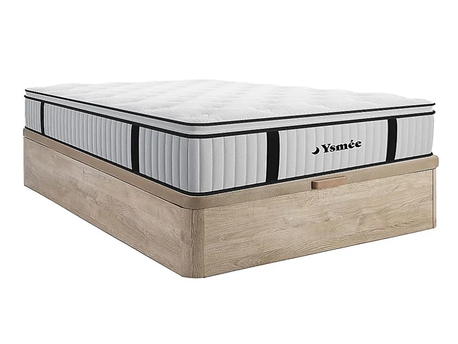 Vente-unique Ensemble 140 x 190 cm sommier coffre naturel clair + matelas ressorts ensachés surmatelas intégré ép.28cm - AMERICAN DREAM de Hot
