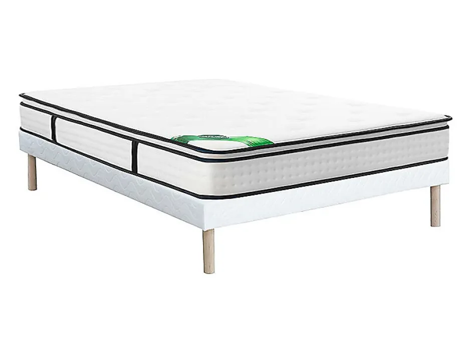 Vente-unique Ensemble 160 x 200 cm sommier tapissier + matelas ressorts ensachés 7 zones surmatelas intégré et coutil bambou ép.26cm - MIREZA Sale