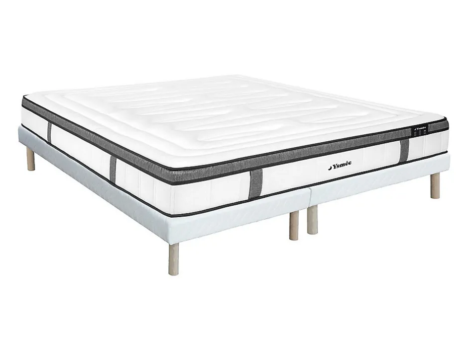 Vente-unique Ensemble 180 x 200 cm sommier tapissier + matelas hybride ressorts ensachés 7 zones et mémoire de forme ép.30cm - OLIANE de YSMÉE