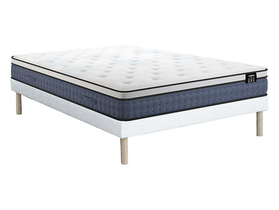 Vente-unique Ensemble 140 x 190 cm sommier tapissier + matelas ressorts ensachés 7 zones et accueil gel à mémoire de forme ép.23cm - VARNO de Sale