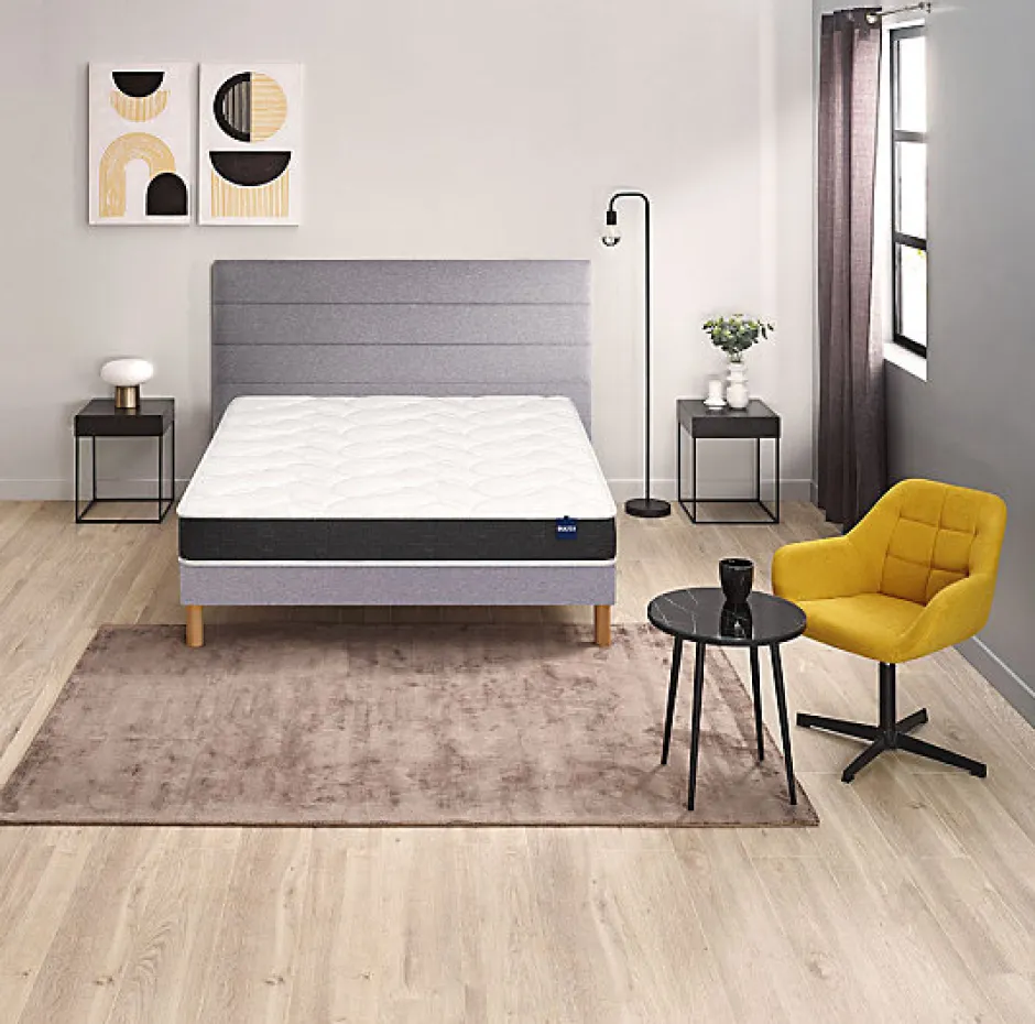 Bultex Ensemble ESSENTIAL + Sommier POWER + pieds 90x200 Mousse Hot