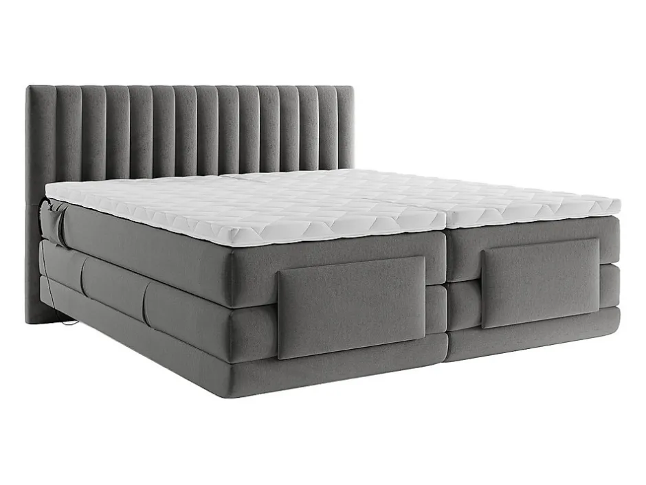 Vente-unique Ensemble complet boxspring tête de lit coutures verticales + sommiers relaxation électrique + matelas + surmatelas - 2 x 80 x 200