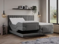 Vente-unique Ensemble complet boxspring tête de lit coutures verticales + sommiers relaxation électrique + matelas + surmatelas - 2 x 80 x 200