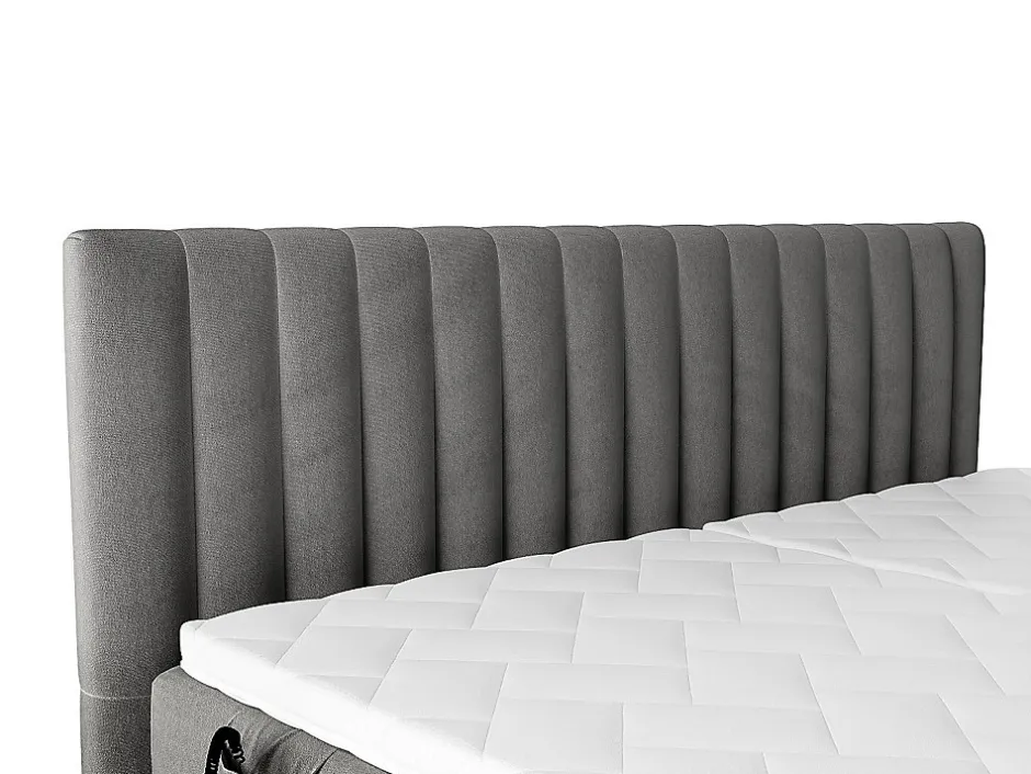 Vente-unique Ensemble complet boxspring tête de lit coutures verticales + sommiers relaxation électrique + matelas + surmatelas - 2 x 80 x 200